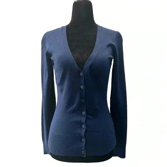 Ricki’s Cardigan V Neck Button Front Fitted Blue Size Small - Picture 1 of 16